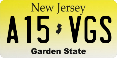 NJ license plate A15VGS