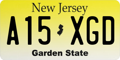 NJ license plate A15XGD