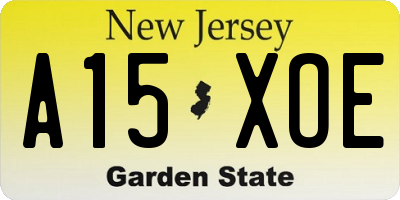 NJ license plate A15XOE