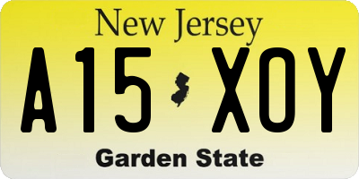 NJ license plate A15XOY