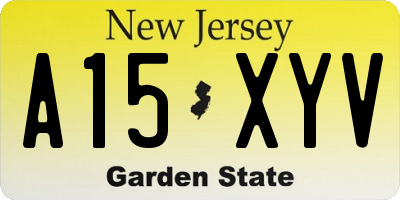 NJ license plate A15XYV