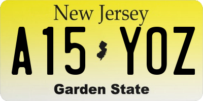 NJ license plate A15YOZ
