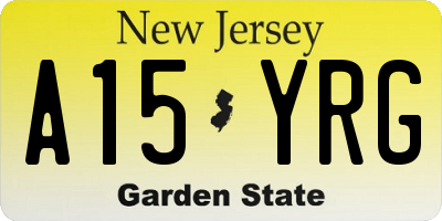 NJ license plate A15YRG