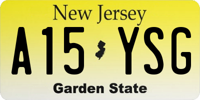 NJ license plate A15YSG