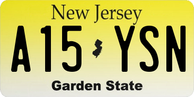 NJ license plate A15YSN