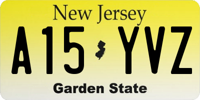 NJ license plate A15YVZ