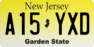 NJ license plate A15YXD