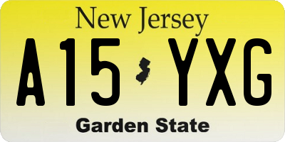 NJ license plate A15YXG