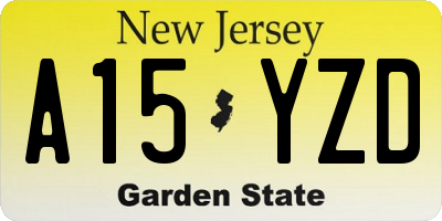 NJ license plate A15YZD