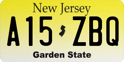 NJ license plate A15ZBQ