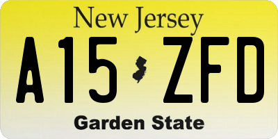 NJ license plate A15ZFD