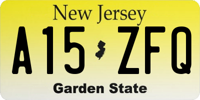 NJ license plate A15ZFQ