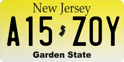 NJ license plate A15ZOY