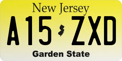 NJ license plate A15ZXD