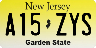 NJ license plate A15ZYS
