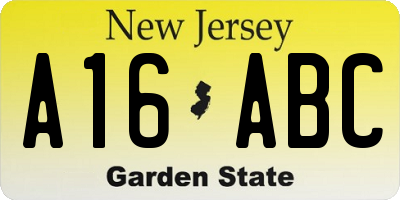 NJ license plate A16ABC