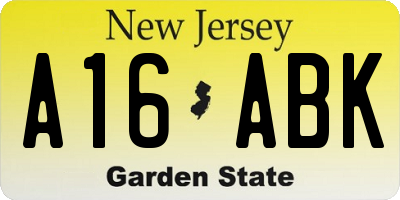 NJ license plate A16ABK