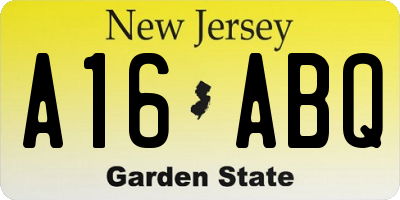 NJ license plate A16ABQ