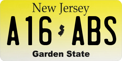 NJ license plate A16ABS
