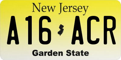 NJ license plate A16ACR