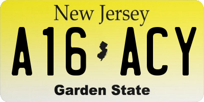 NJ license plate A16ACY