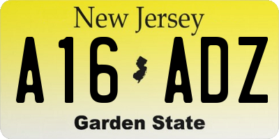 NJ license plate A16ADZ