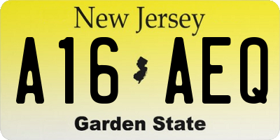 NJ license plate A16AEQ
