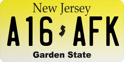 NJ license plate A16AFK