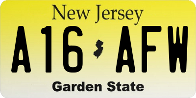 NJ license plate A16AFW