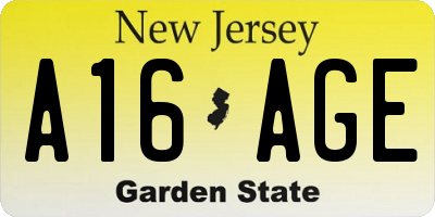 NJ license plate A16AGE