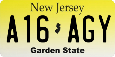 NJ license plate A16AGY
