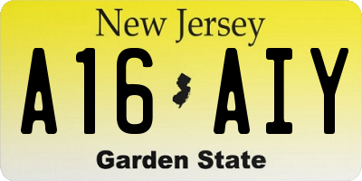NJ license plate A16AIY