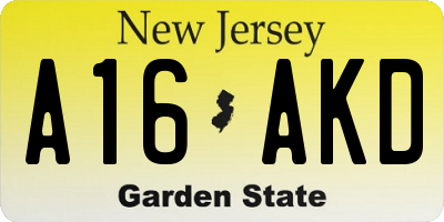 NJ license plate A16AKD