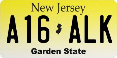 NJ license plate A16ALK