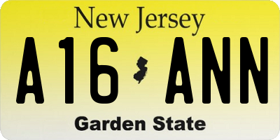 NJ license plate A16ANN