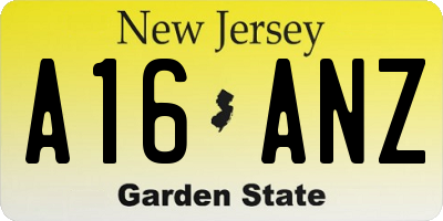 NJ license plate A16ANZ