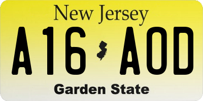 NJ license plate A16AOD