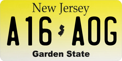 NJ license plate A16AOG