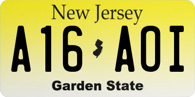 NJ license plate A16AOI
