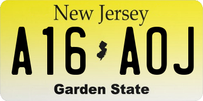 NJ license plate A16AOJ