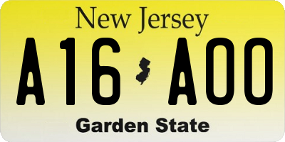 NJ license plate A16AOO