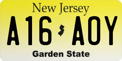 NJ license plate A16AOY