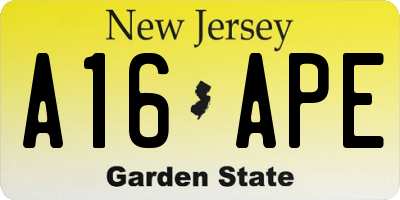 NJ license plate A16APE