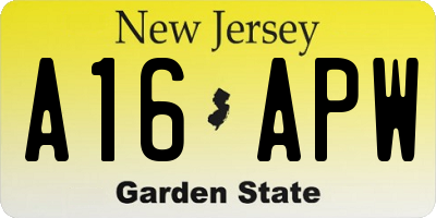 NJ license plate A16APW