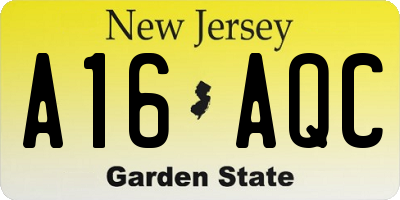 NJ license plate A16AQC