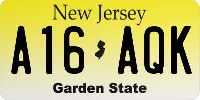 NJ license plate A16AQK