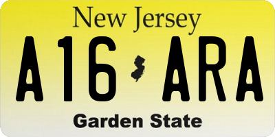 NJ license plate A16ARA