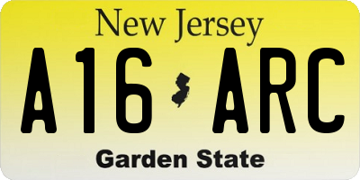 NJ license plate A16ARC
