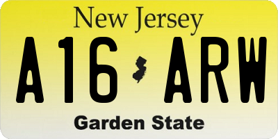 NJ license plate A16ARW