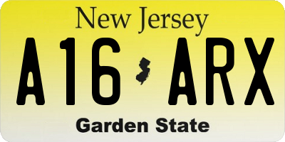 NJ license plate A16ARX